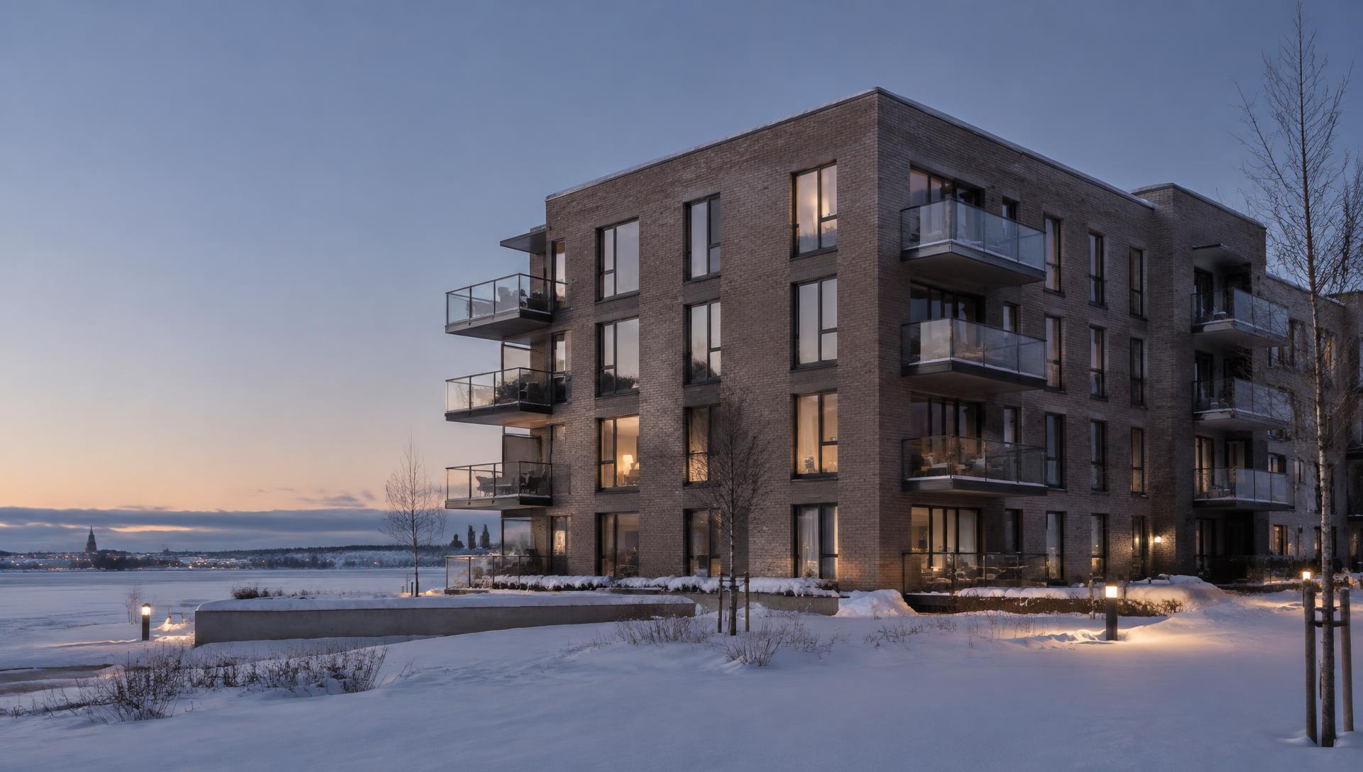 Noreums bostadsfastighet i norrländskt vinterljus